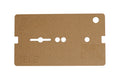 Brown fiberboard template card with cutouts and embossed text Solo and TELE.