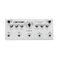White rectangular electronic device with six knobs, five toggle switches, and black text labels on the front panel.
