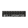 Black electronic module labeled ILLUMINATOR with eight numbered input-output sections and sensitivity controls