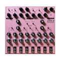 Pink synthesizer panel with knobs, switches, and buttons labeled Lyra-8 Organismic Synthesizer.