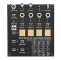 Black electronic board with knobs, buttons, jacks, and printed controls labeled Rumble of Ancient Times.