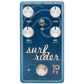 Blue guitar effects pedal labeled Surf Rider with four control knobs, a toggle switch, and a footswitch.