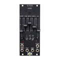 Black electronic module with sliders, switches, knobs, and jack sockets labeled with synth-related functions.