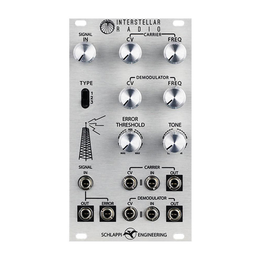 Silver Eurorack module with knobs, toggle switch, and multiple 3.5mm jacks labeled for signal and control.