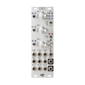 Silver eurorack module with knobs, toggle switches, LEDs, and multiple 3.5mm jacks labeled for inputs, outputs, and control voltage.