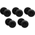 Six pairs of black silicone ear adapters with cross-shaped openings are shown on a white background.