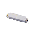 White guitar pickup cover with gold text reading Lace Sensor and two gold mounting screw holes.
