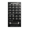 Black eurorack module panel with 24 metal jack sockets and one D-sub connector labeled with numbers and functions.