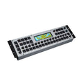 Silver electronic sequencer device with multiple knobs, buttons, and a color screen displaying a fractal pattern.