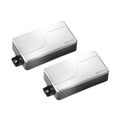 Two rectangular silver pickups with black bases and FISHMAN logo on each.