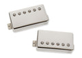 Two rectangular nickel-colored guitar pickups with six adjustable screws each on a white background.