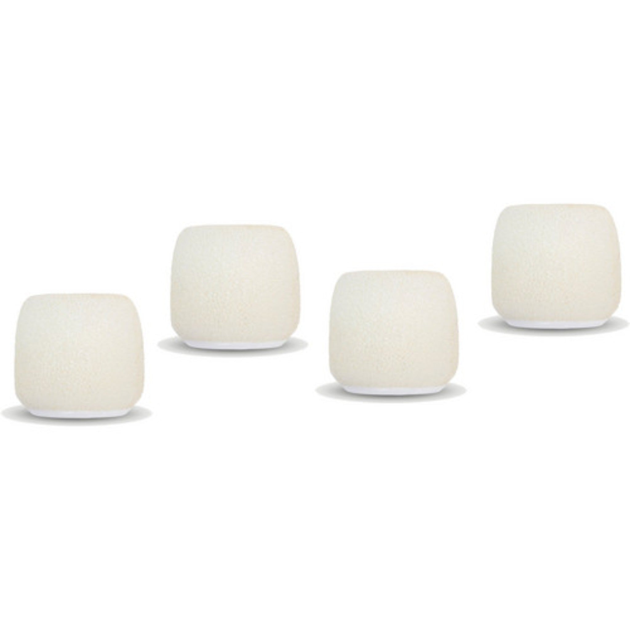 Four white foam windscreen covers arranged against a white background.