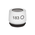 Small white microphone cartridge with a metal mesh top and black base with "183 O" printed on the side.