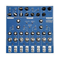Blue synthesizer control panel with multiple knobs, switches, and labeled sections including Lyra-8 Organismic Synthesizer.