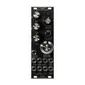 Black Eurorack module with knobs, toggle switches, and multiple 3.5mm jacks labeled for stereo mix bus distortion controls.