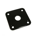 Black square metal plate with a central circular hole and four corner mounting holes.