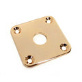 Square gold-colored metal jack plate with four corner screw holes and a center hole.