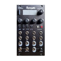 Black eurorack module with multiple knobs, buttons, jacks, and a grid display labeled Rample by Squarp Instruments.