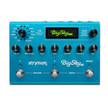 Blue Strymon BigSky MX multi-effect pedal with knobs, switches, and a digital display showing its name.