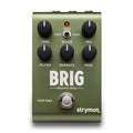 Olive green pedal with six black knobs, toggle switch, and footswitch labeled Brig dBucket delay by strymon.