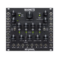 Black Strymon Magneto audio module with multiple knobs, toggle switches, and jack connectors.