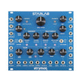 Blue Strymon Starlab Eurorack module with multiple knobs, switches, and 3.5mm audio jacks on front panel.