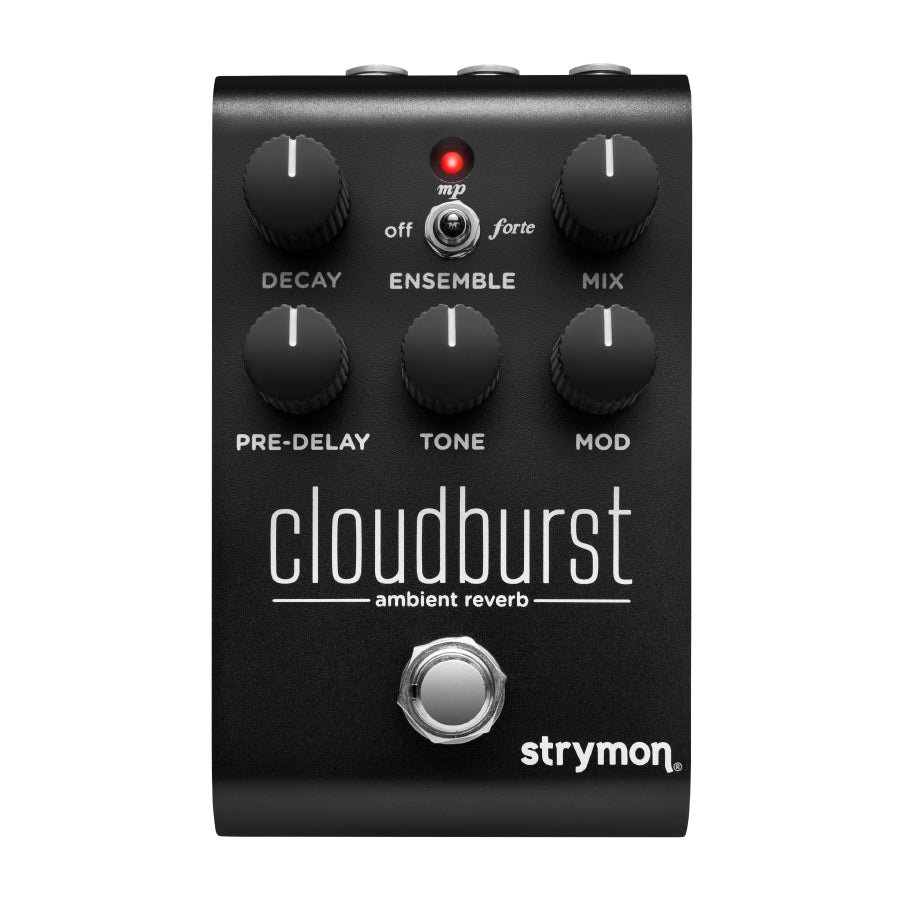 Black Strymon Cloudburst ambient reverb pedal with six knobs, a toggle switch, and a footswitch.
