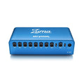 Blue metal power supply unit with multiple 9V DC output jacks and two adjustable voltage selector switches.