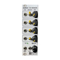 White audio/CV mixer module with four input sections each with jack, toggle, and knob, plus output jacks and knobs.