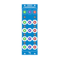 Blue eurorack module with multiple 3.5mm audio jacks in green, blue, and red and labeled VU001C Triple Distribution Amplifier.