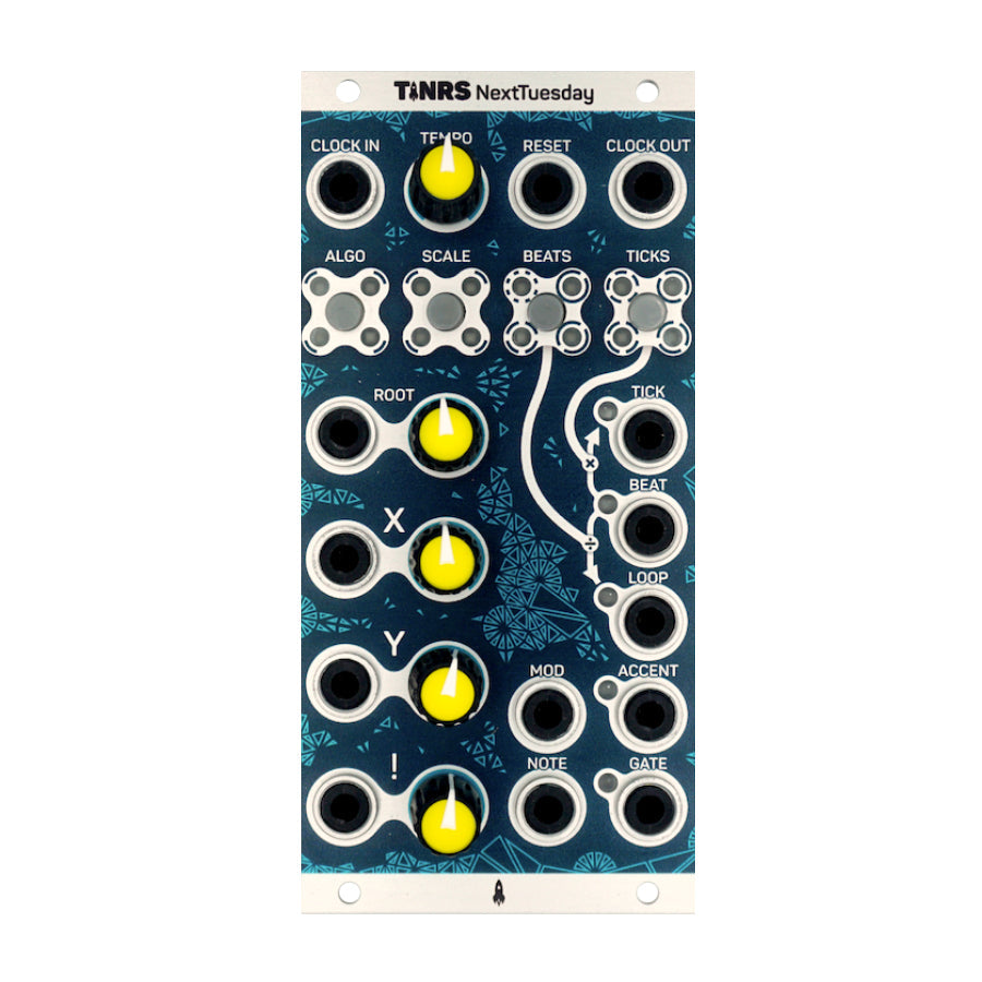 This Is Not Rocket Science Next Tuesday Eurorack module with knobs, buttons, and multiple 3.5mm audio jacks