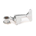 Chrome single tuning key assembly with bushing and small screw on white background