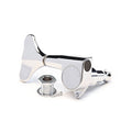 Chrome tuning peg with mounting bushing, washer, and screw against a white background.