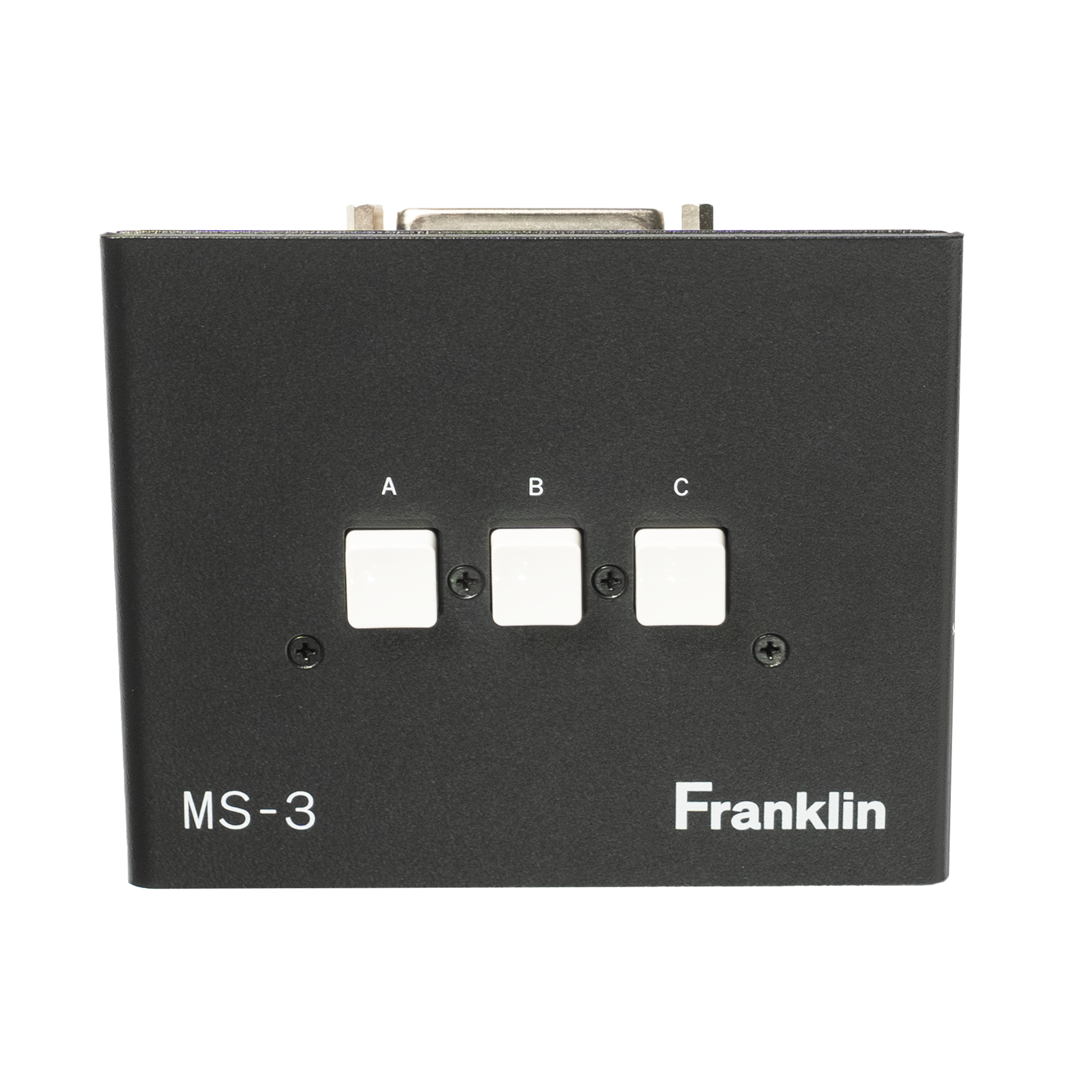 Black device with three white push buttons labeled A, B, C and a D-sub connector on top, marked MS-3 Franklin.