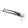 Chrome guitar tailpiece with six adjustable string anchors and two mounting posts.