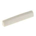 Off-white plastic guitar nut blank with a curved top and flat bottom shown on white background.