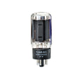 Glass vacuum tube with black base and multiple metal pins labeled Tung-Sol made in Russia.