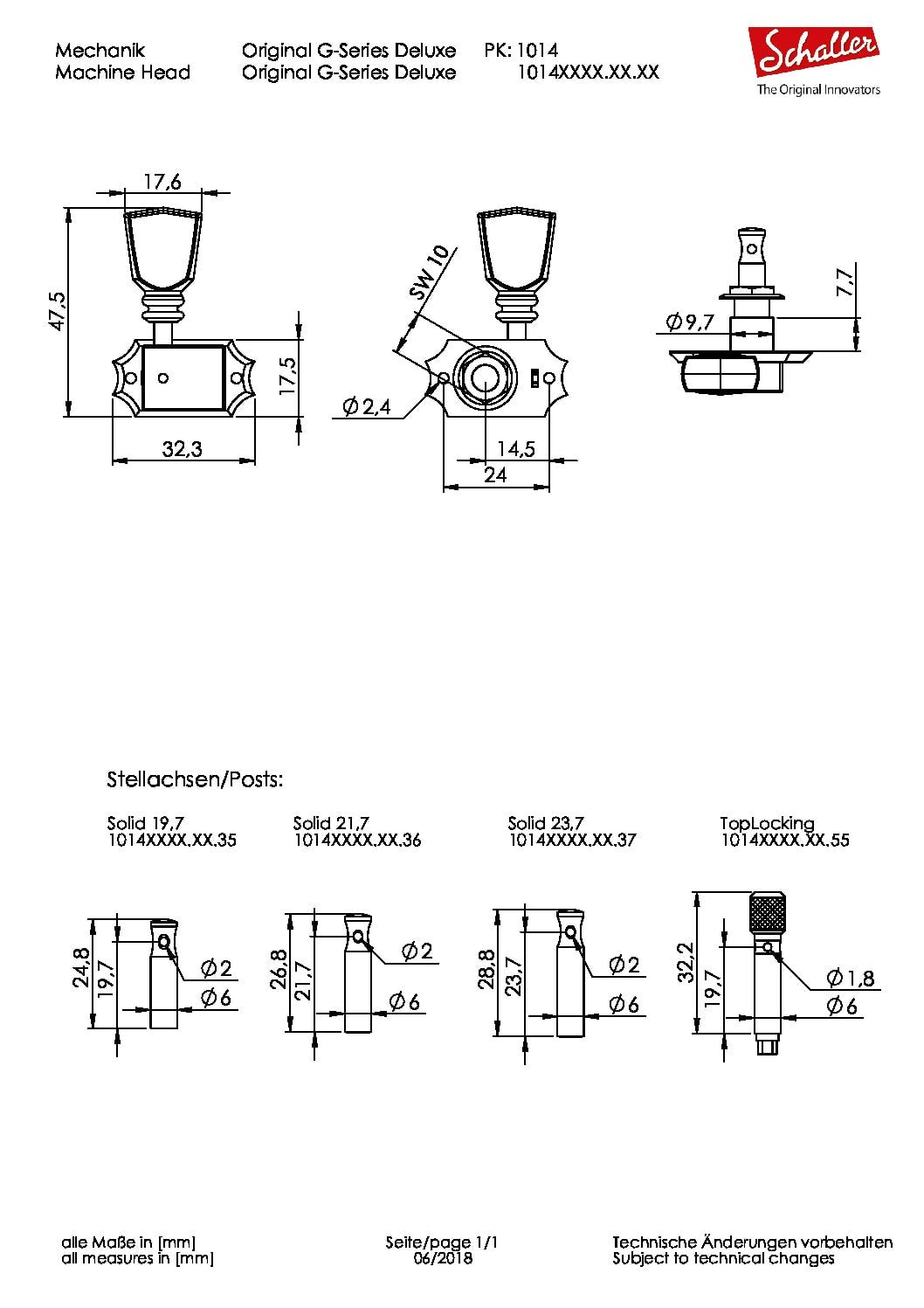 Schaller Original G-Series Deluxe KeyStone Machine Heads 3+3