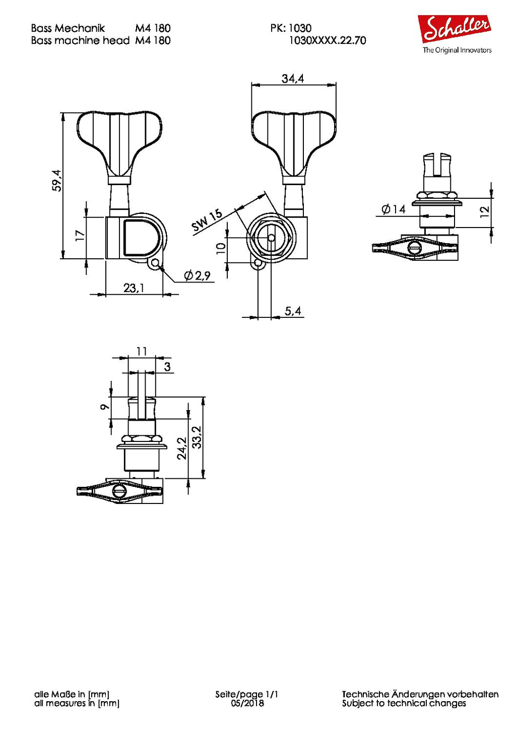 Schaller M4 180 (Light) 2 + 2 Bass Machine Heads