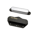 Two electric guitar pickups, one black with text and one silver, shown on a white background.