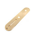 Gold-colored metal control plate with mounting holes and a slot for a switch.