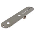Rectangular nickel-plated metal control plate with multiple holes and screws on a white background.