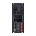 Black eurorack module with display, knobs, buttons, USB-C port, and multiple labeled 3.5mm jacks