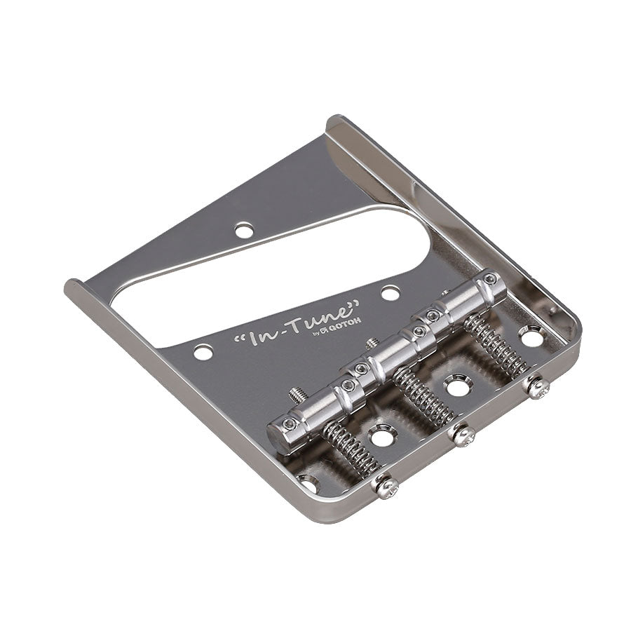 Metal guitar bridge with three adjustable saddles and springs, labeled In-Tune by GOTOH.