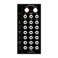 Front panel of a black eurorack module with knobs and multiple input/output jacks labeled for audio and CV connections.