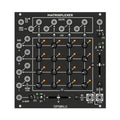 Black modular synthesizer panel with knobs, sliders, jack sockets, and labeled controls for matrix multiplexing.