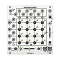 Eurorack module with a matrix grid of knobs, multiple jack ports, sliders, and control knobs on a silver panel.