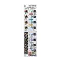 Front view of a Tubbutec TRS Bridge module with four input and four output quarter inch TRS jacks and multiple buttons and LED indicators.