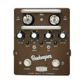 Brown guitar effects pedal with two tubes, multiple knobs, two toggles, and two footswitches labeled Beekeeper.