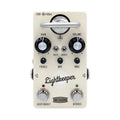 Cream-colored guitar pedal with knobs, toggle switches, footswitches, and Tubesteader Lightkeeper branding.